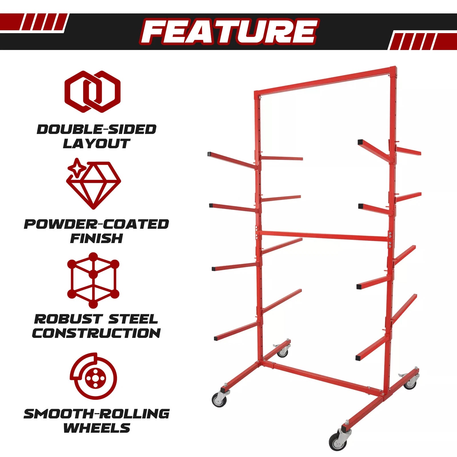 Adjustable Mobile Bumper Storage Rack for Auto Body Shop