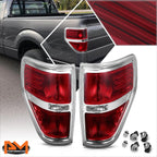 Pair of Red Lens Tail Brake Lights for Ford F150 (2009–2014) - Includes Bulb Sockets