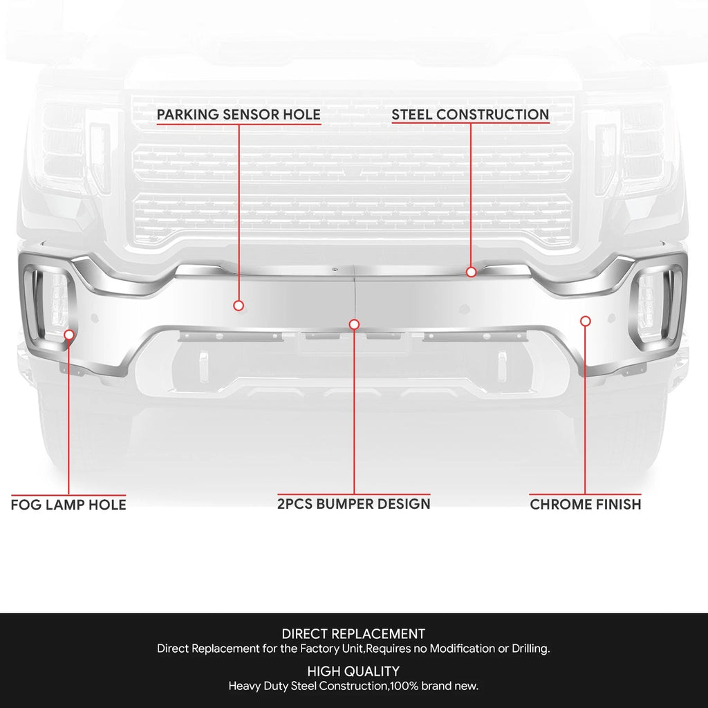 Chrome Front Bumper Face Bar w/ Sensor Holes for GMC Sierra 2500 3500 HD (2020–2023)