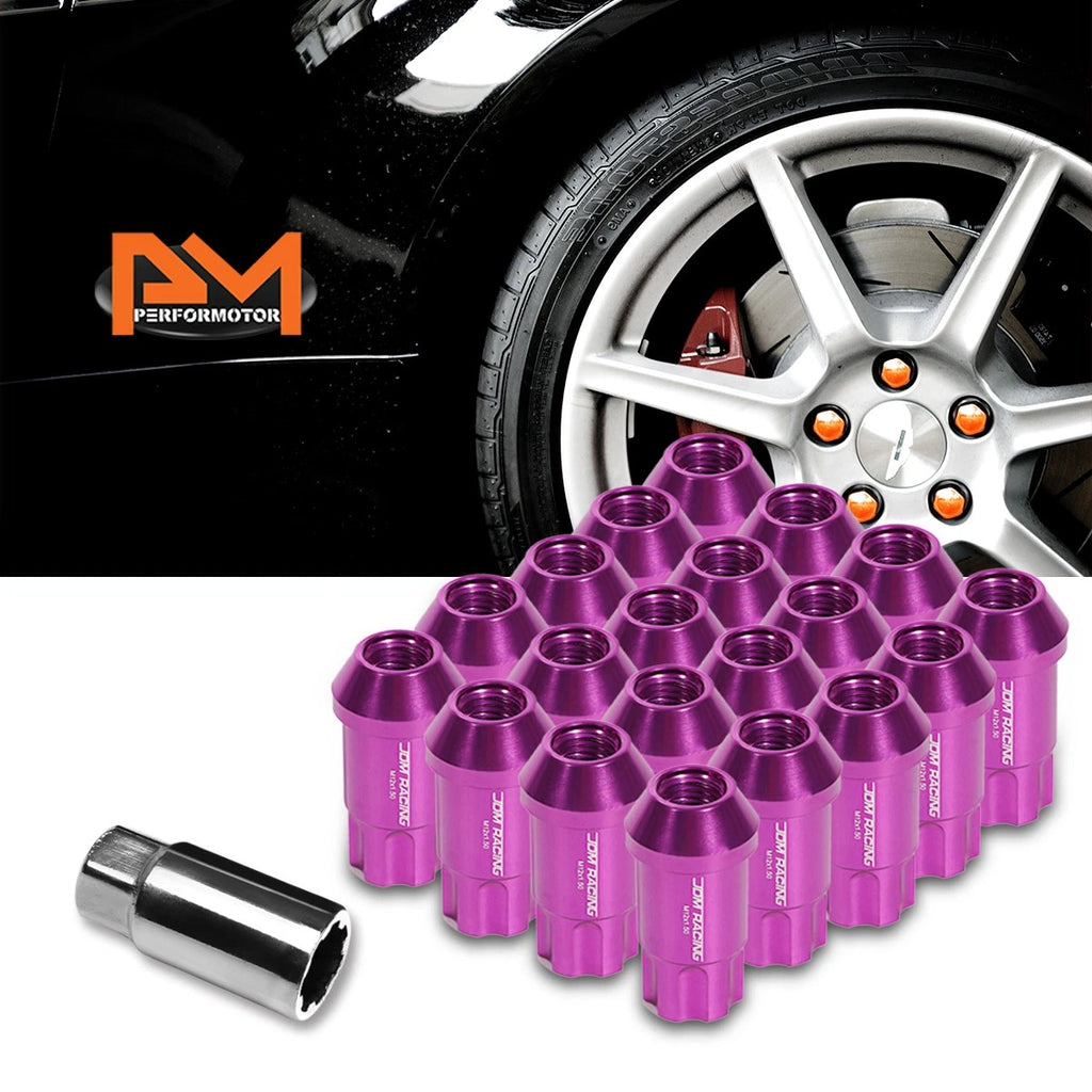 20Pc M12X1.5 Purple JDM Open End Aluminum Spline Wheel Lug Nuts + Key