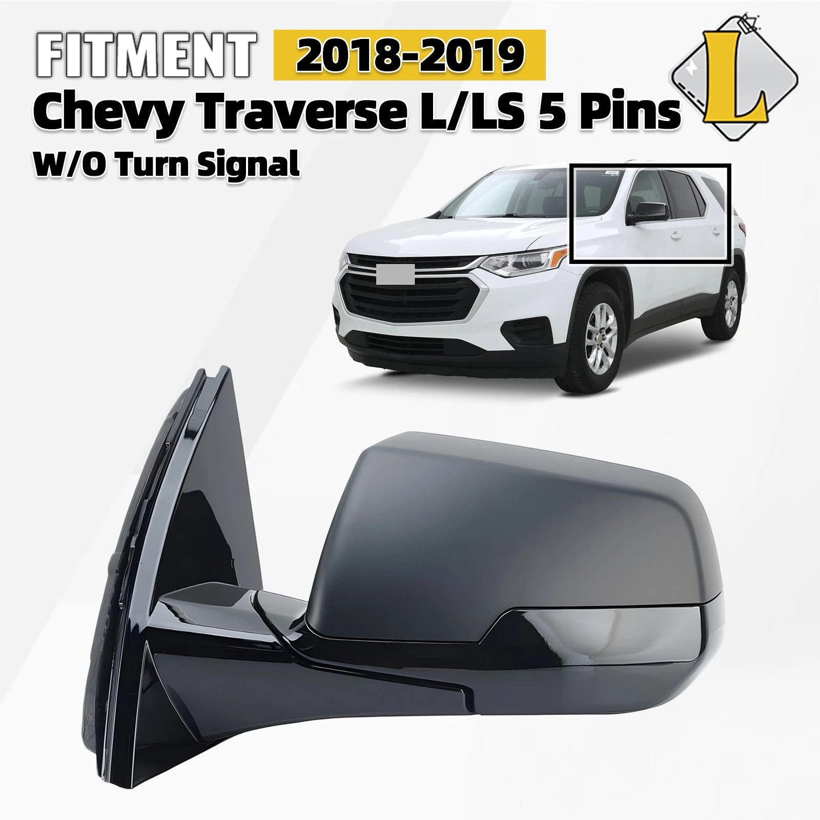 Side Mirror for Chevy Traverse (2018–2019) Left Driver 5 Pins