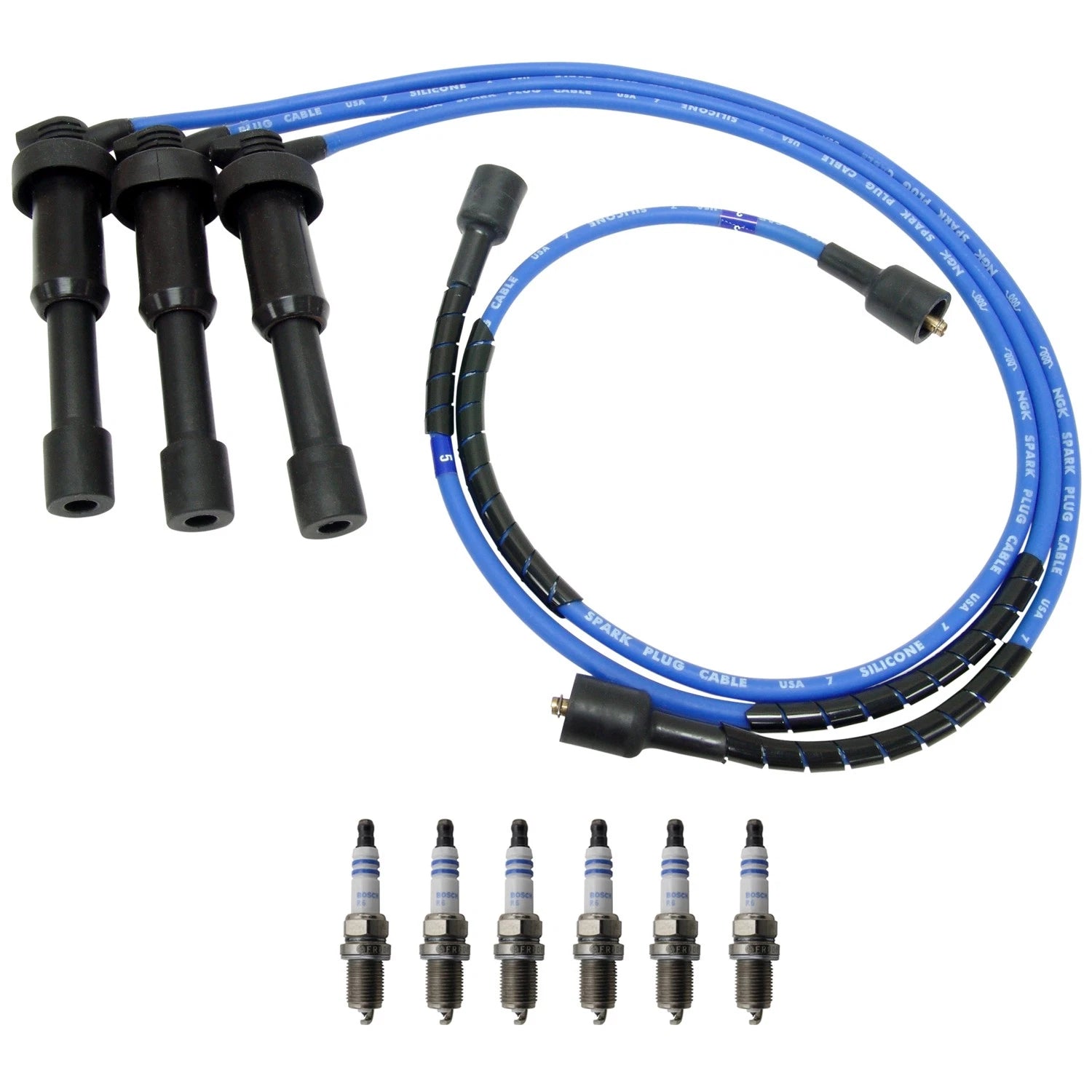 NGK Wire Set & Bosch 6 Double Platinum Spark Plugs for Amanti Santa Fe (2004–2006)