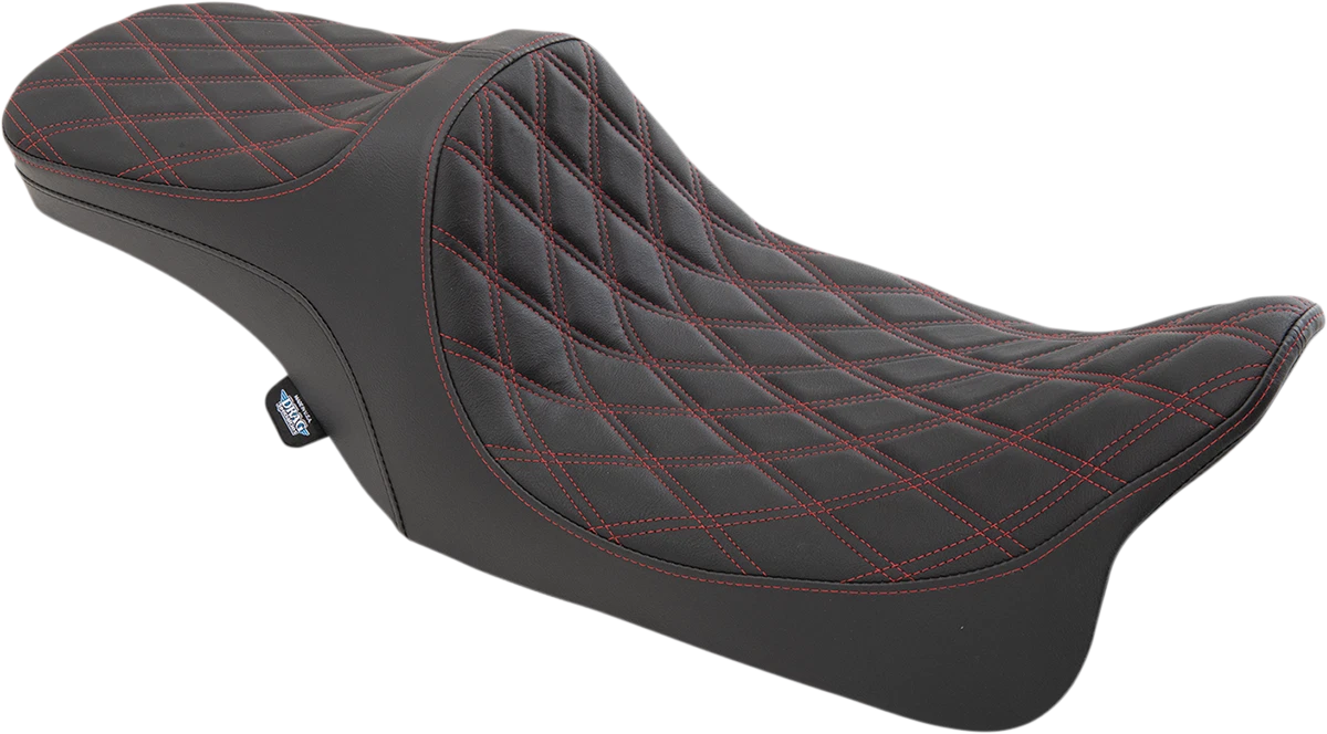 Predator III 2-Up Seat for Harley Davidson FL - Double Diamond, Red Thread