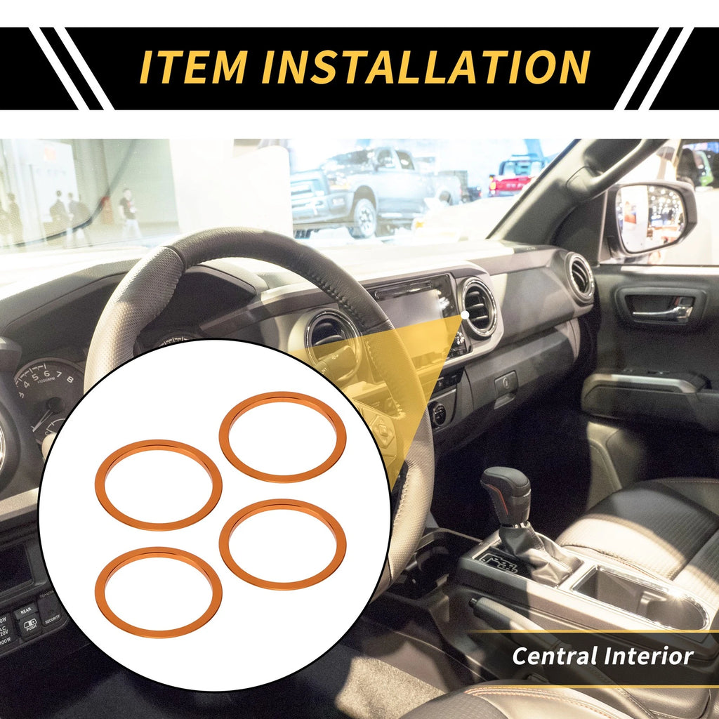 Set of 4 Orange AC Vent Dashboard Decoration Rings for Toyota Tacoma (2016–2021)
