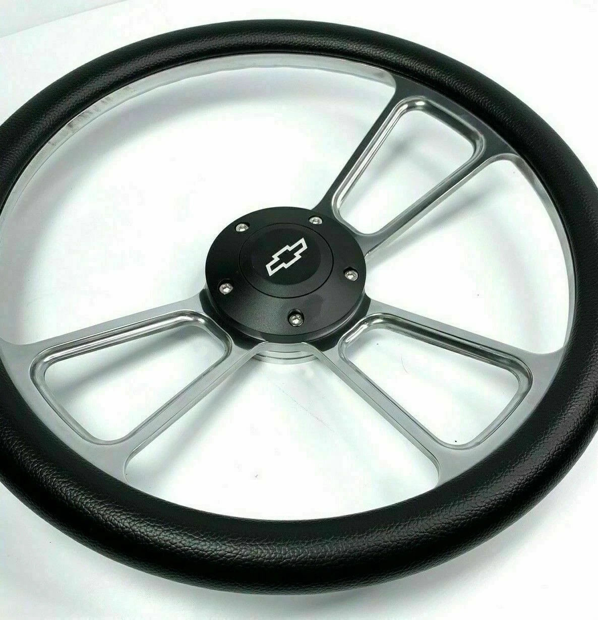 Polished Leather Steering Wheel with Horn for Chevy Models (14 Inch)