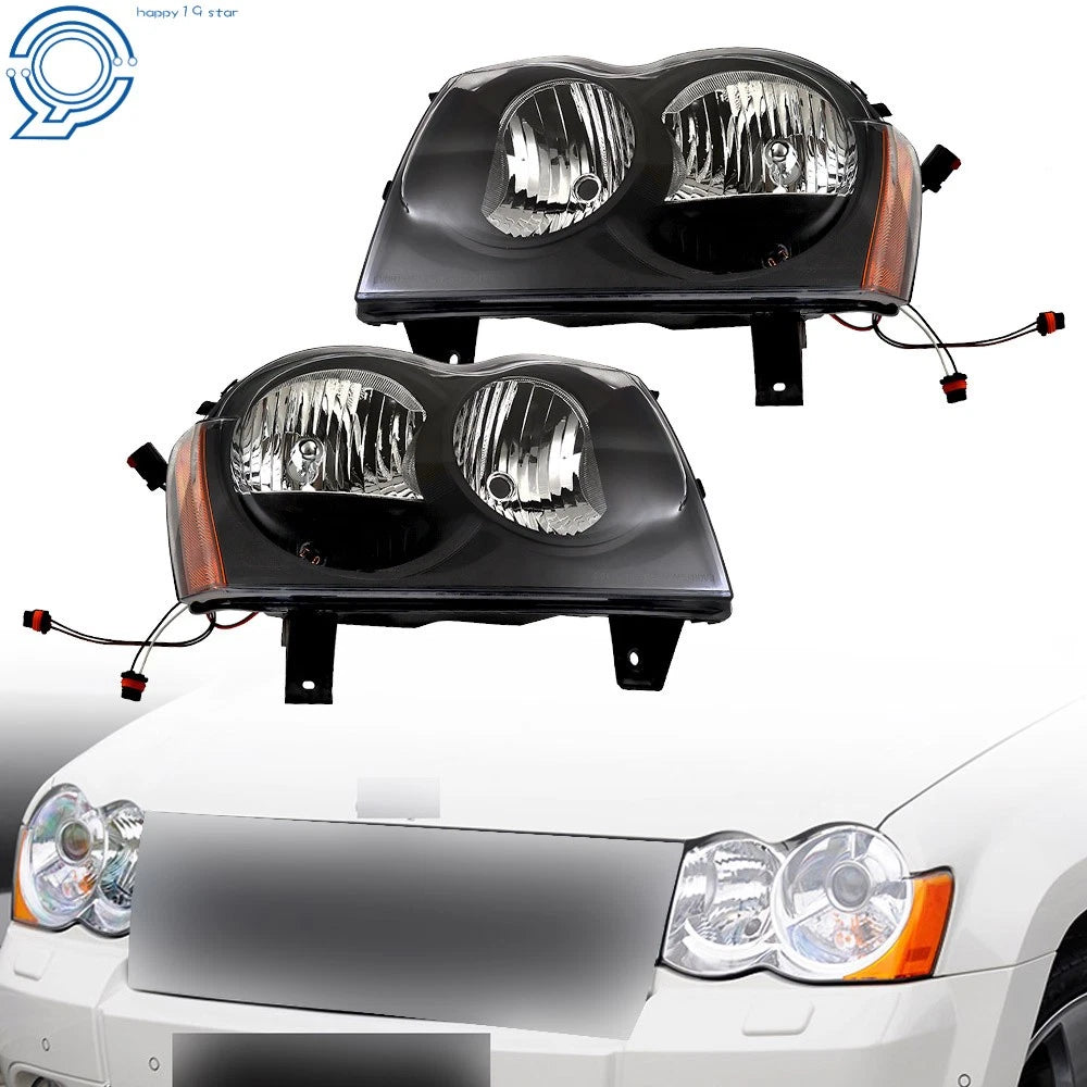 Set of 2 Headlight Assemblies for Jeep Grand Cherokee (2005–2007) Black Housing