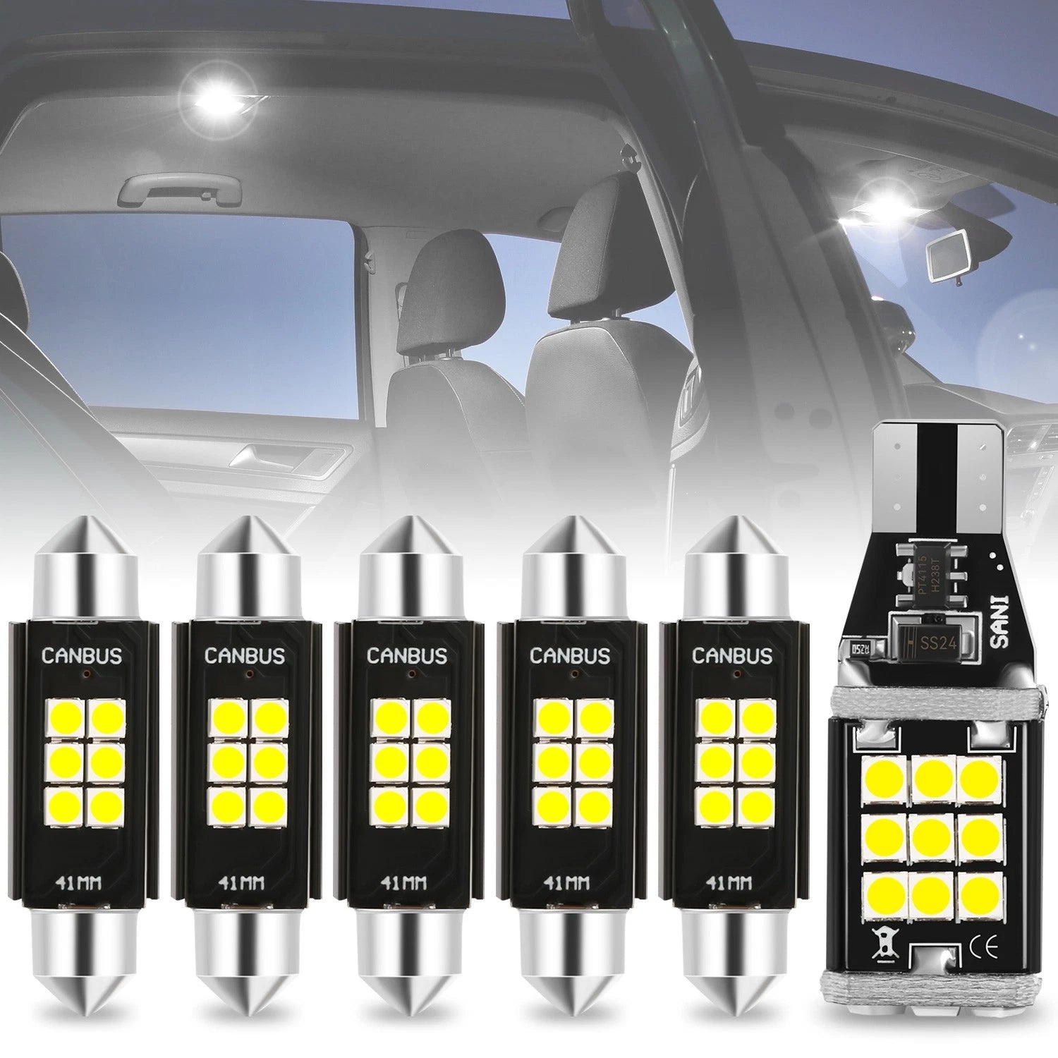 Set of 6 LED Dome License Plate Cargo Light Bulbs for Ford Mustang (1994–2004)