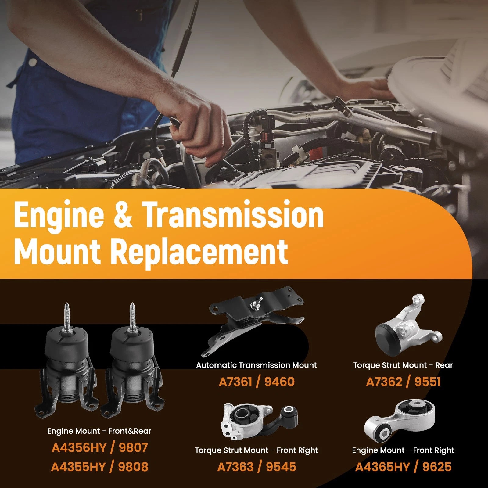 Set of 6 Engine and Transmission Mounts for Nissan Murano (2009–2014)