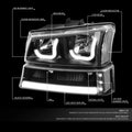 Pair of J-Halo LED DRL Black/Clear Headlights for Chevy Silverado (2003–2007)