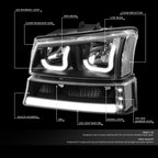 Pair of J-Halo LED DRL Black/Clear Headlights for Chevy Silverado (2003–2007)