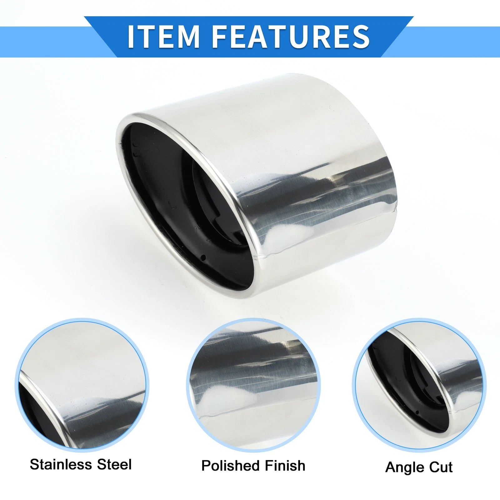 1 Pc Slant Cut Exhaust Tip 4.7" Inlet for Honda Accord (2008–2012) Silver Tone