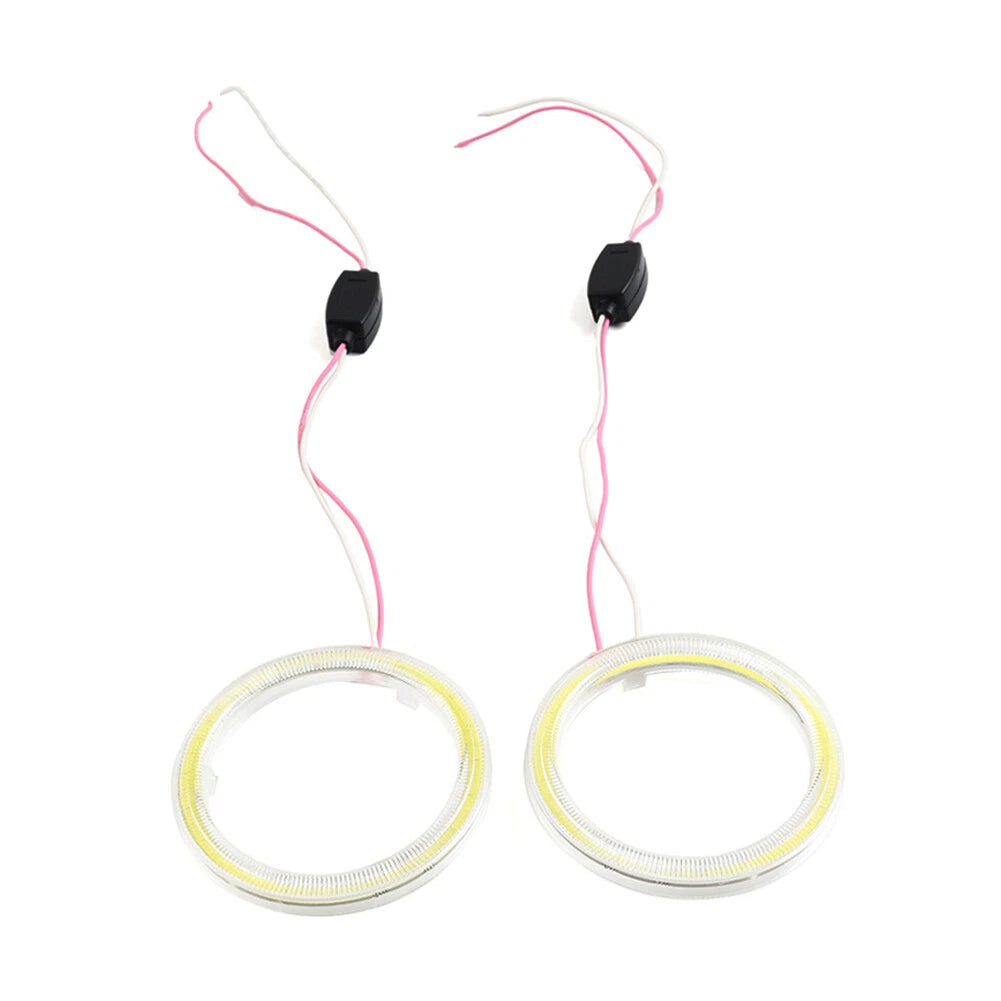 2X 70MM LED Fog Headlights for Universal Fit (COB Angel Eyes Halo Ring)