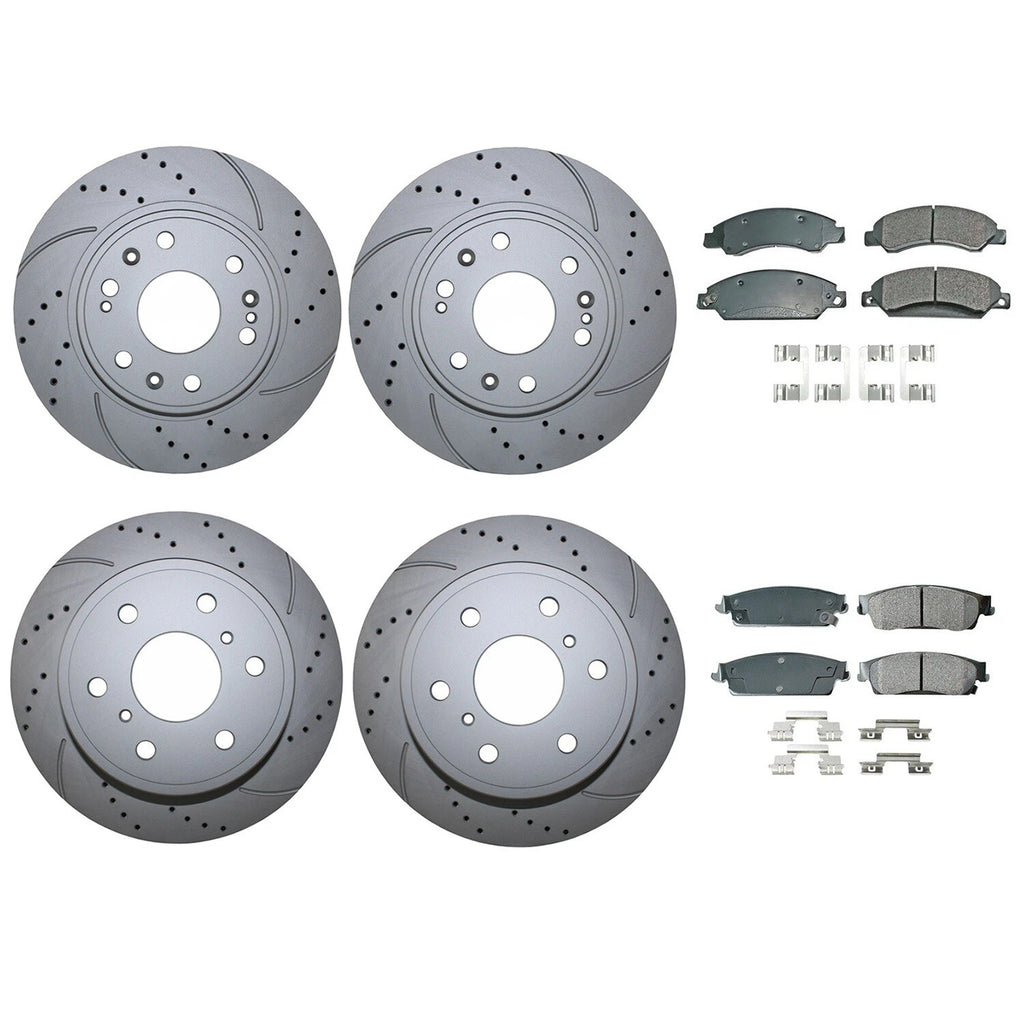 Front Rear Brake Kit with Drilled Rotors & Akebono Pads for Cadillac Chevy GMC