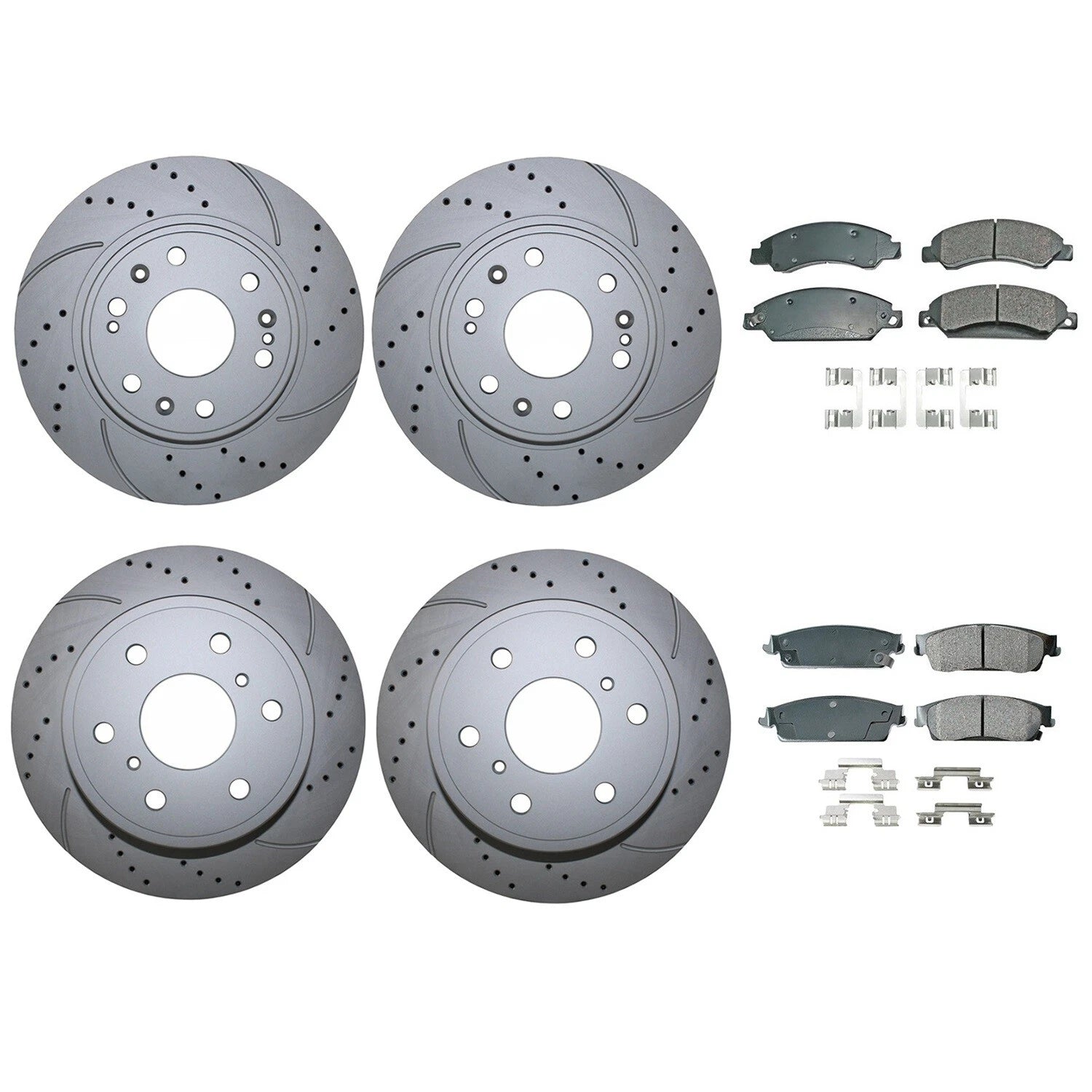 Front Rear Brake Kit with Drilled Rotors & Akebono Pads for Cadillac Chevy GMC