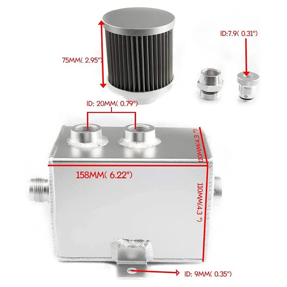 2L Oil Catch Can Tank for Universal Applications (Baffled, 10AN Breather)