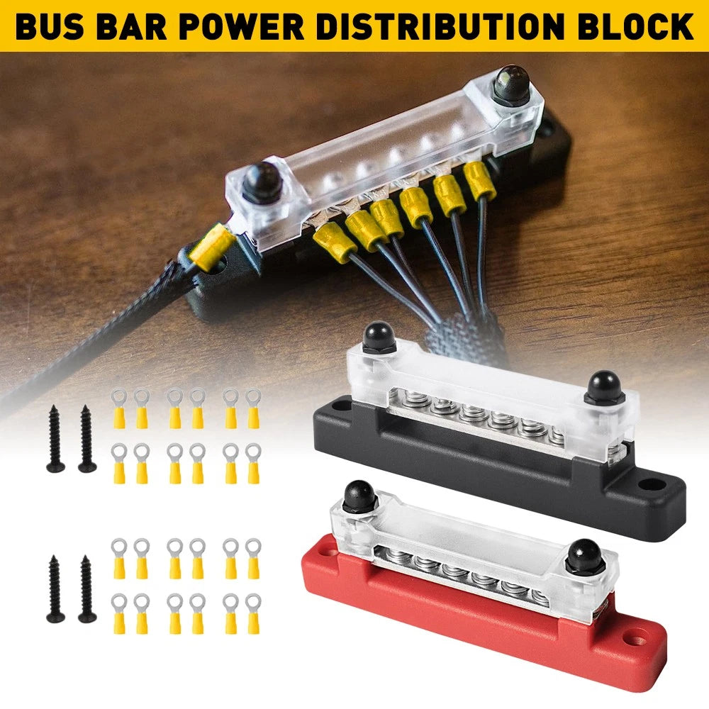 2X 12 Terminal Block Bar & Bus Cover for Auto Boat Power (12V)
