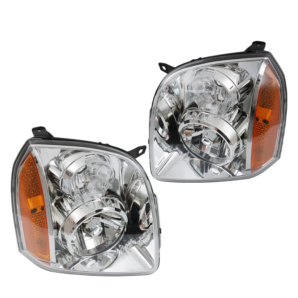 Set of 2 Halogen Chrome Headlights for GMC Yukon Denali XL1500 2500 (2007–2014)