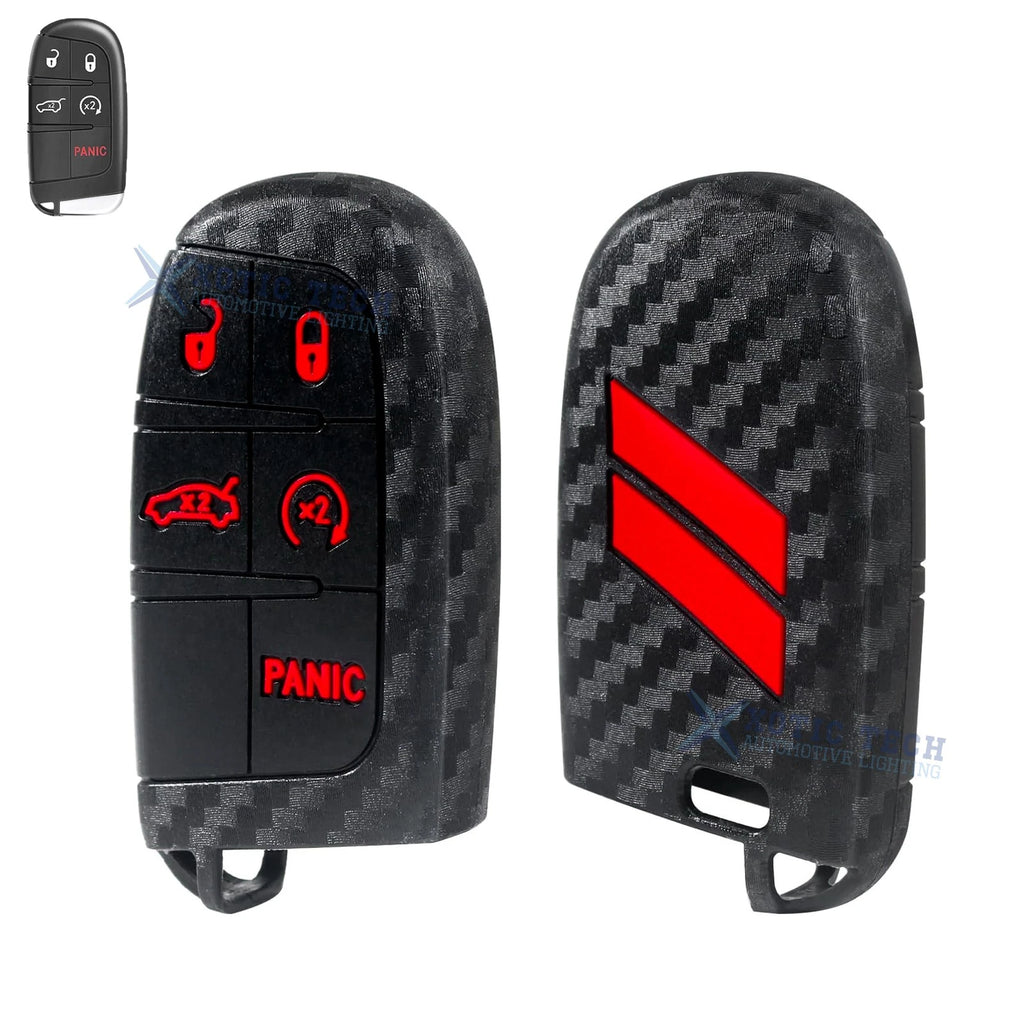 Carbon Fiber Red Smart Key Shell Cover for Jeep Chrysler Dodge (2014–2025)