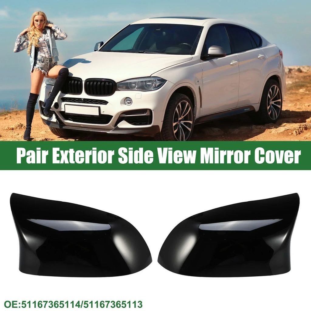 Pair Rearview Mirror Cover Gloss Black for BMW F15 X5 F16 X6 (2014-2017)