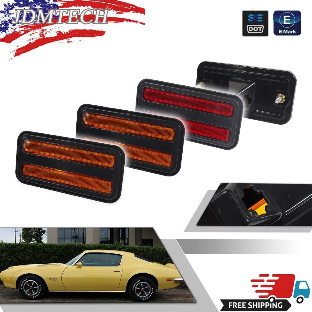 Front Amber & Rear Red Side Marker Light Reflectors for Pontiac Firebird (1970–1981)