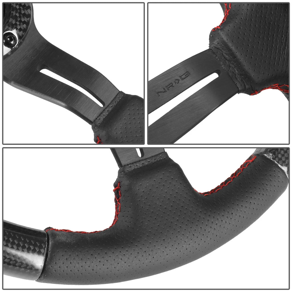 NRG 12" Deep Dish Carbon Fiber Leather Grip Steering Wheel for