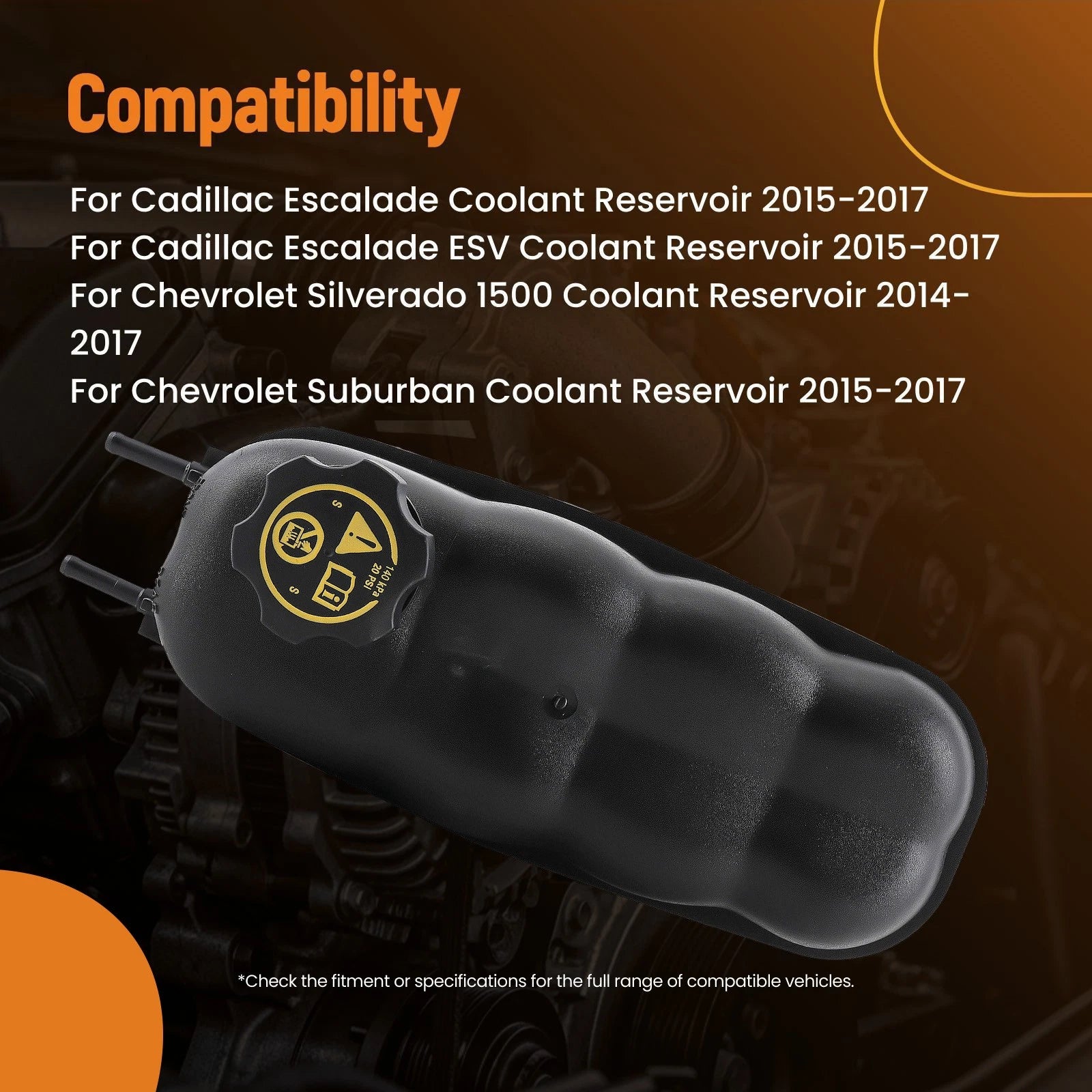 Engine Coolant Overflow Tank with Cap for Chevrolet Tahoe Suburban (2015-2017)