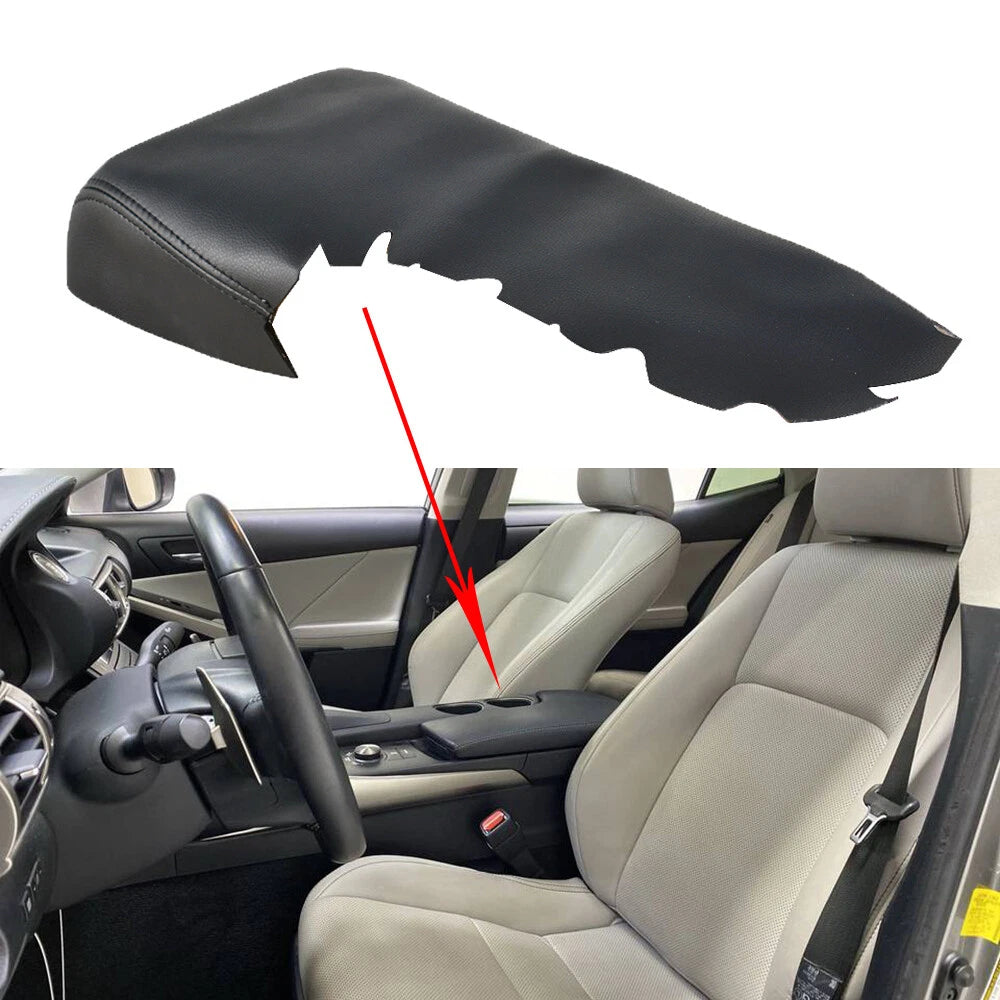 Black Leather Console Lid Armrest Cover for Lexus IS250 IS350 (2014–2017)