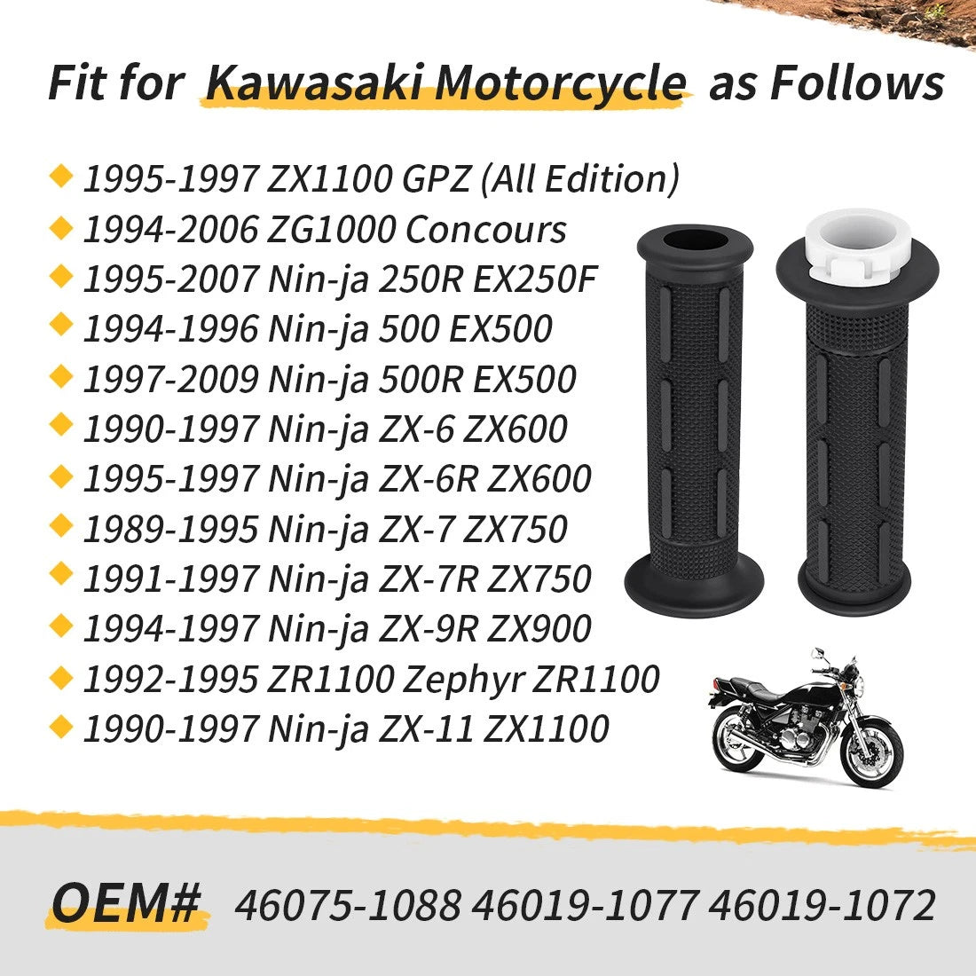 2 Handlebar Grips w/Throttle 46075-1088 for Kawasaki Ninja 250R (1995–2007)
