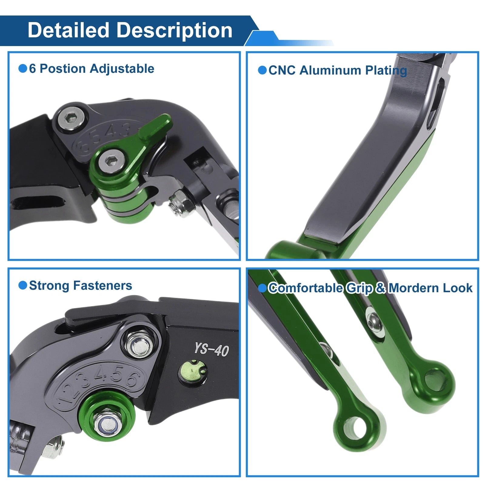 Adjustable Brake Clutch Levers for Honda CBR600RR (2003–2016) - Titanium Green
