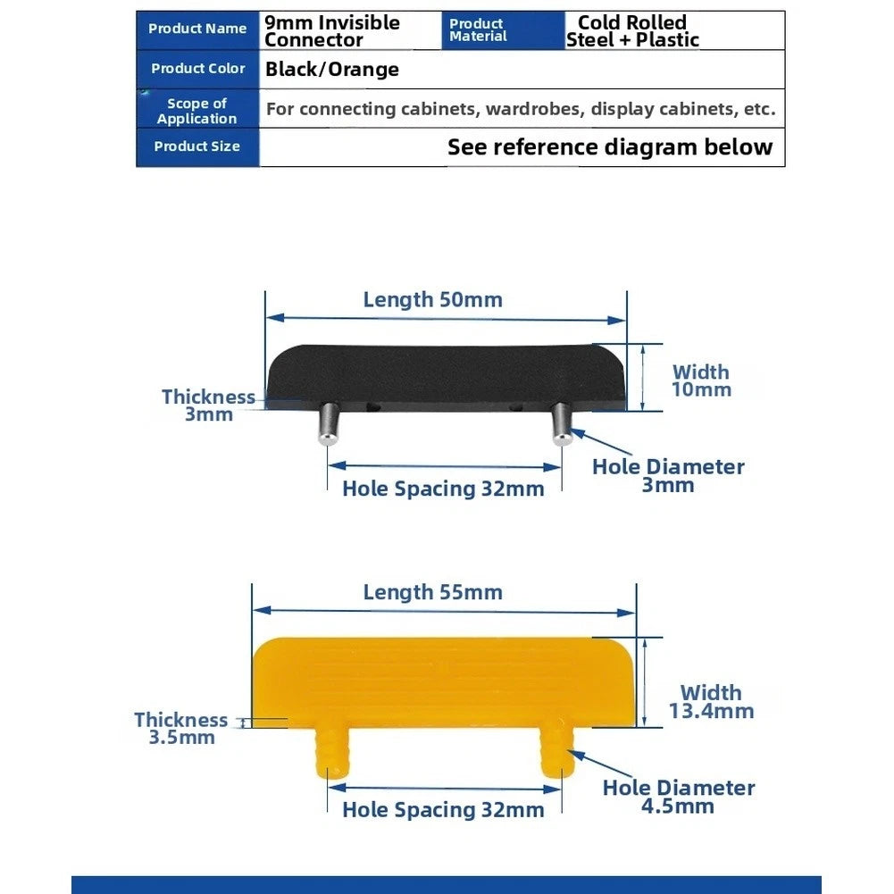 2X Invisible Shelf Support Connectors for Furniture (9mm)