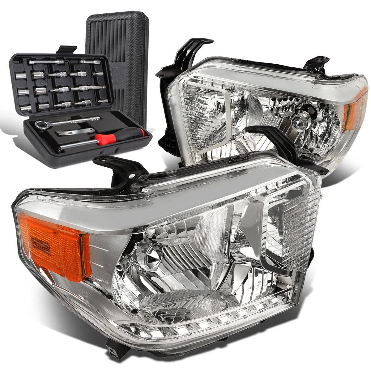 Pair of Chrome Amber Signal Headlight Lamps for Toyota Tundra (2014–2020)