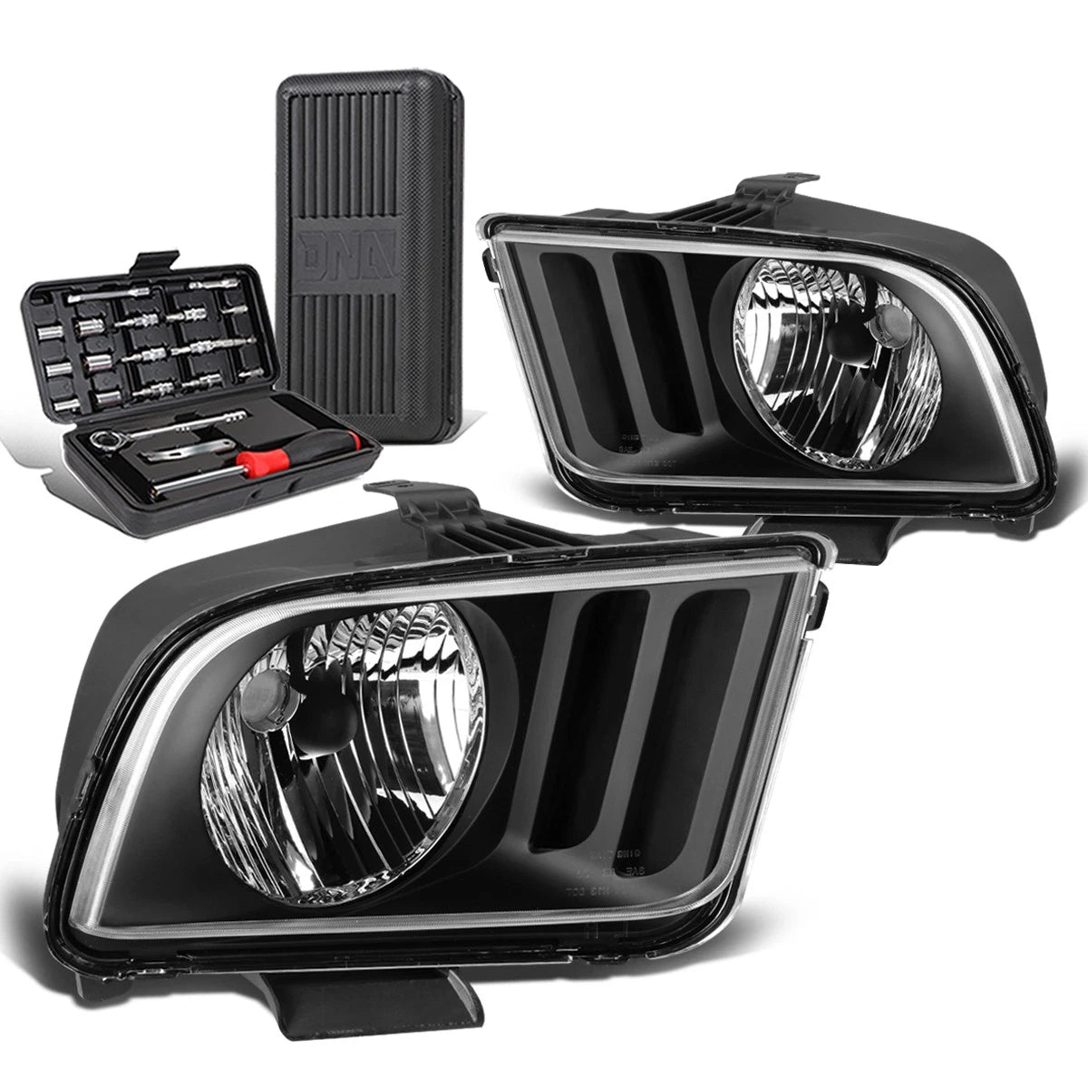 Pair of Black/Clear Corner Headlights for Ford Mustang (2005–2009)