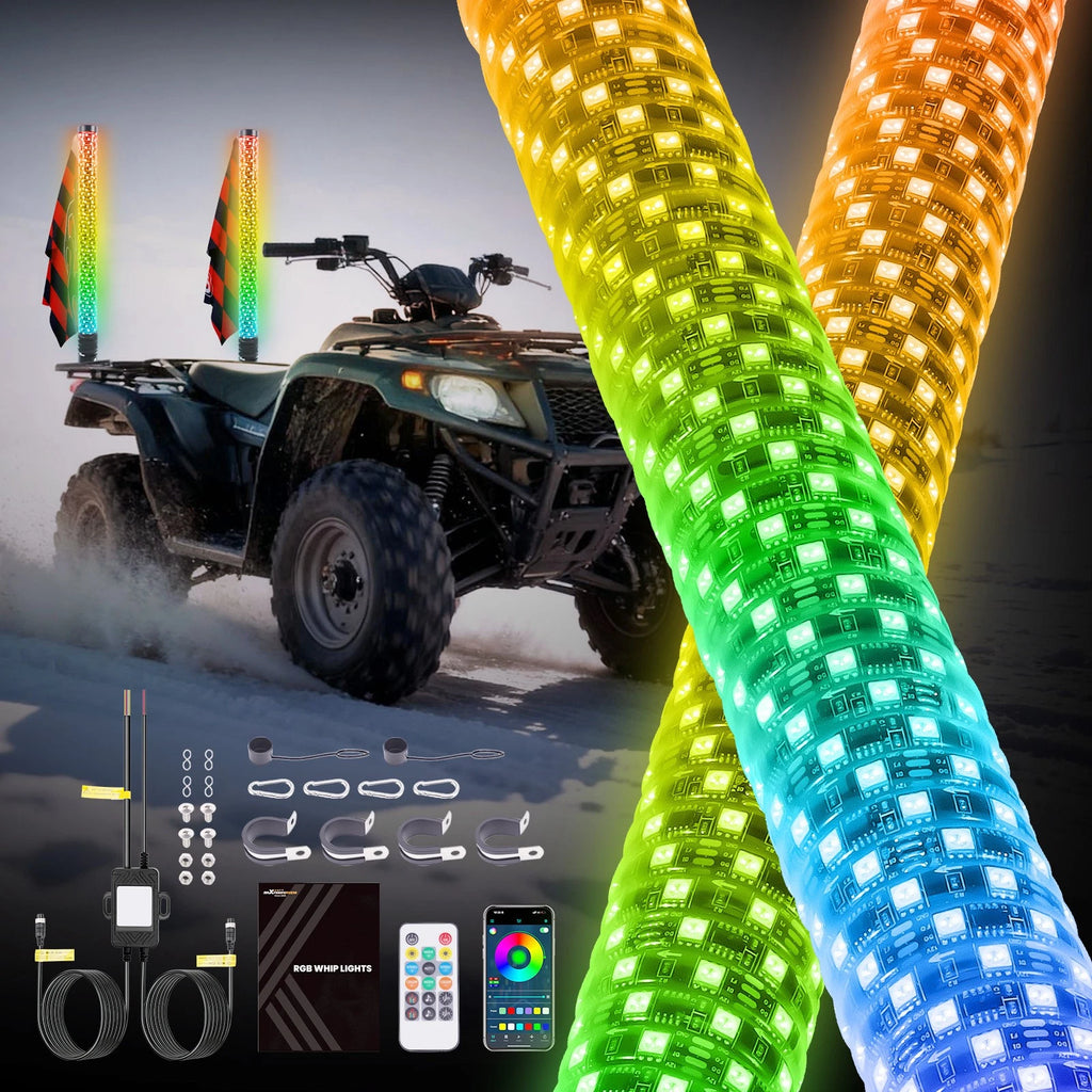2FT LED Whip Lights for ATV UTV Golf Cart (RGB, App Remote)