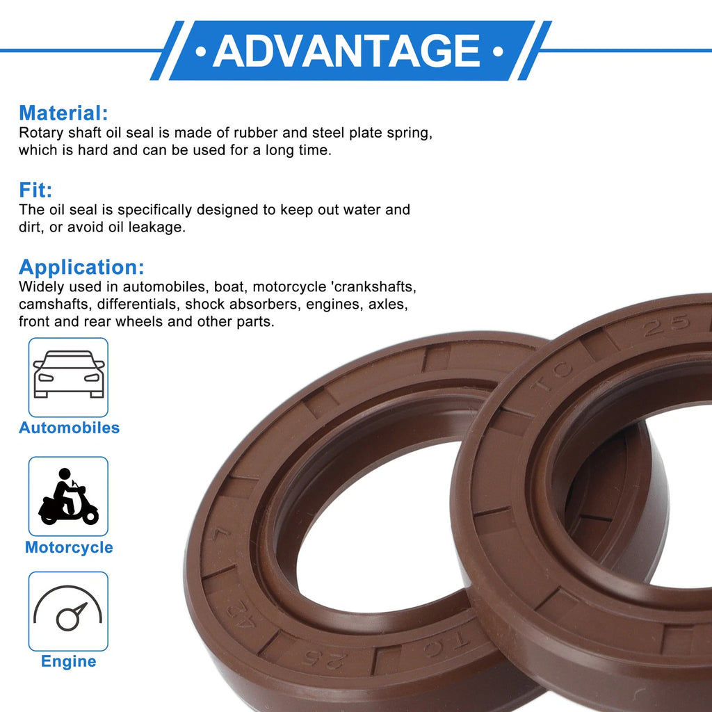 Set of 2 Oil Seal Rotary Shaft Seal FKM Rubber 25x42x7mm