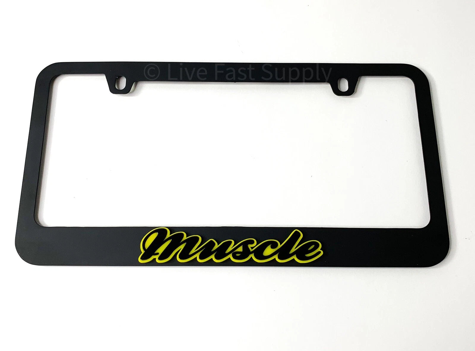 Matte Black License Plate Frame Premium with Yellow Outline for Universal Use