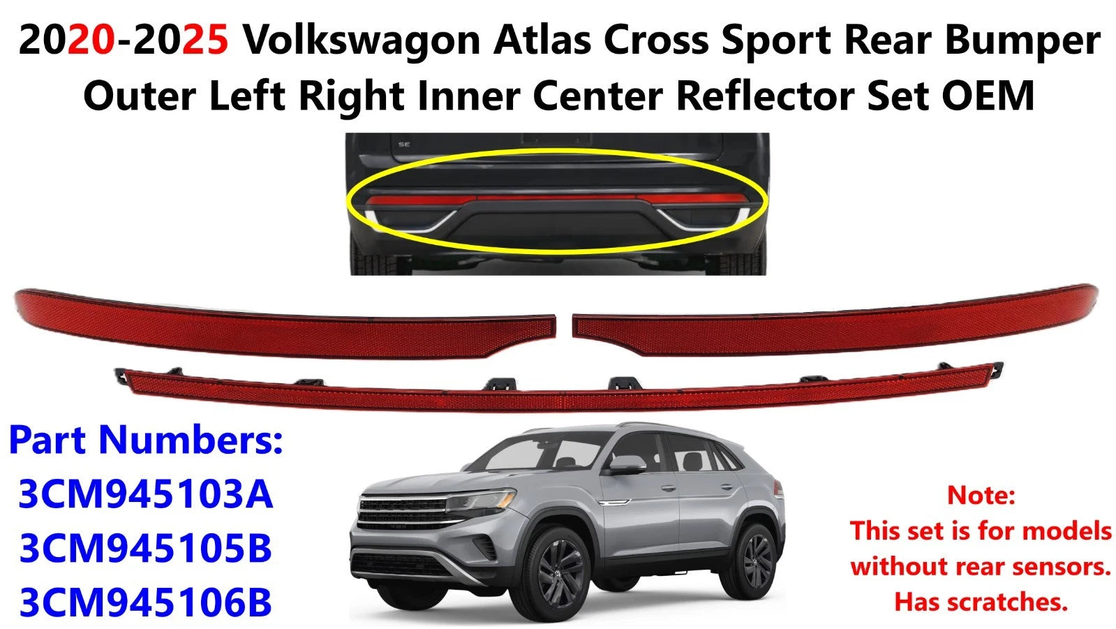 Set of 4 Rear Bumper Reflectors for VW Atlas Cross Sport (2020–2025)