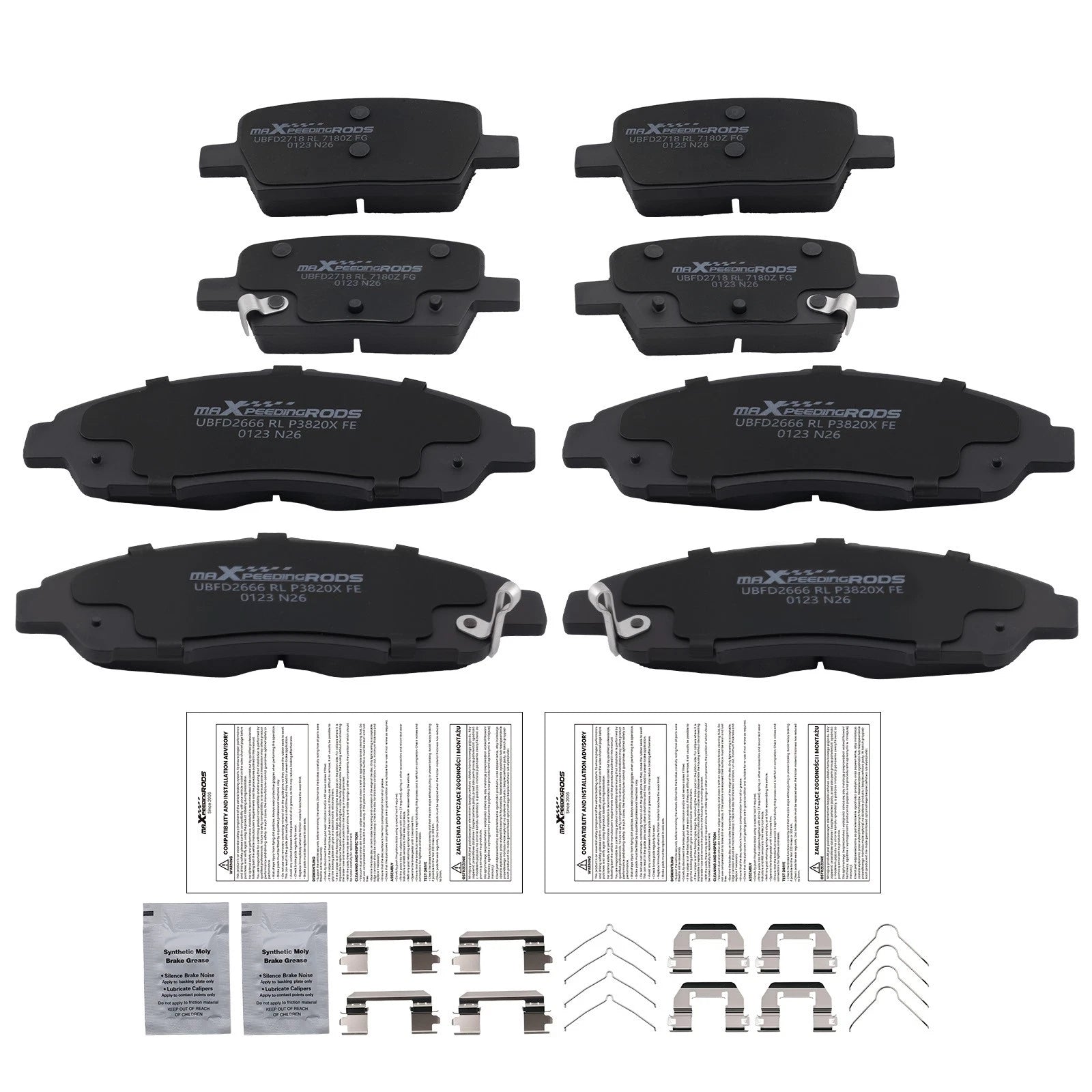 8pcs Brake Pads Set for GMC Acadia/Cadillac XT5 (2017–2020) w/Hardware