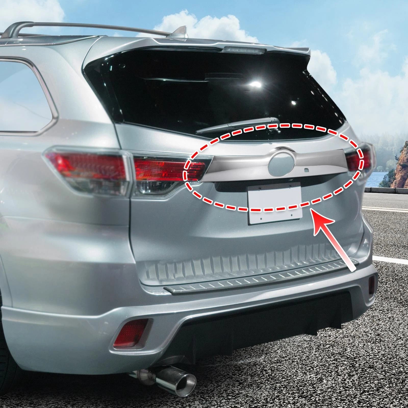 Chrome Plated ABS Rear Trunk Cover Trim for Toyota Highlander (2014–2018) 782685040877