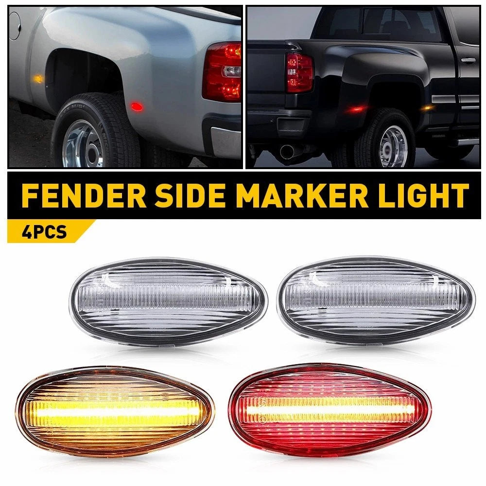 4PC Clear LED Rear Side Fender Marker Lights for Silverado Sierra (2001–2014)
