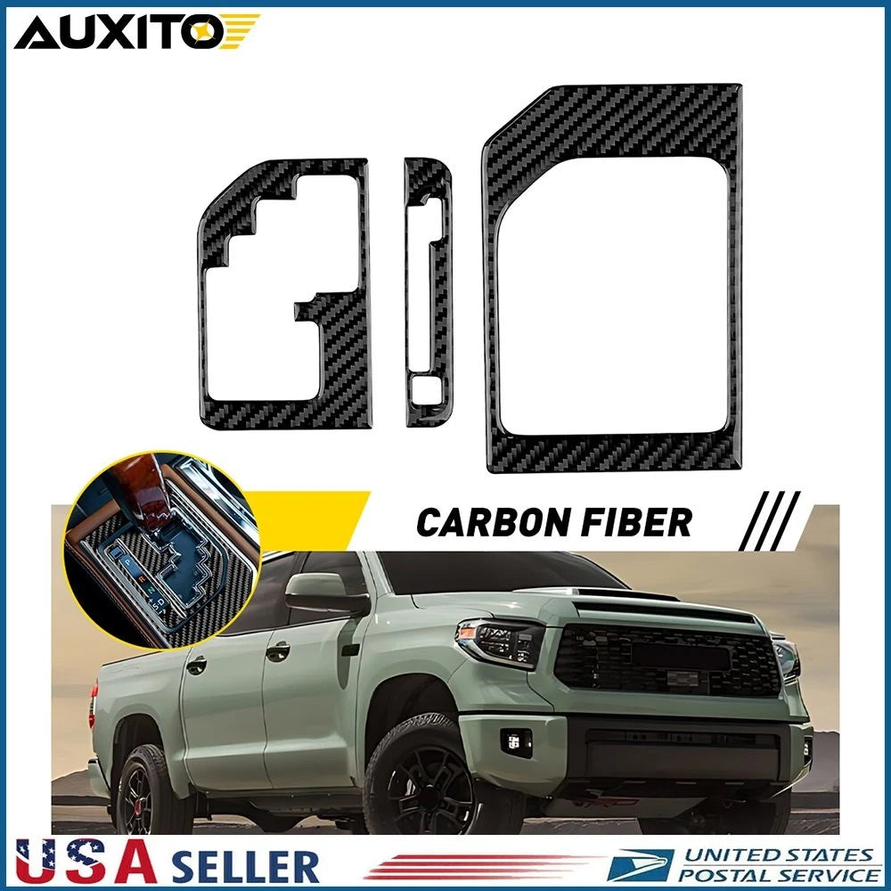 3Pcs Carbon Fiber Gear Shifter Panel Cover Trim for Toyota Tundra (2014–2021)