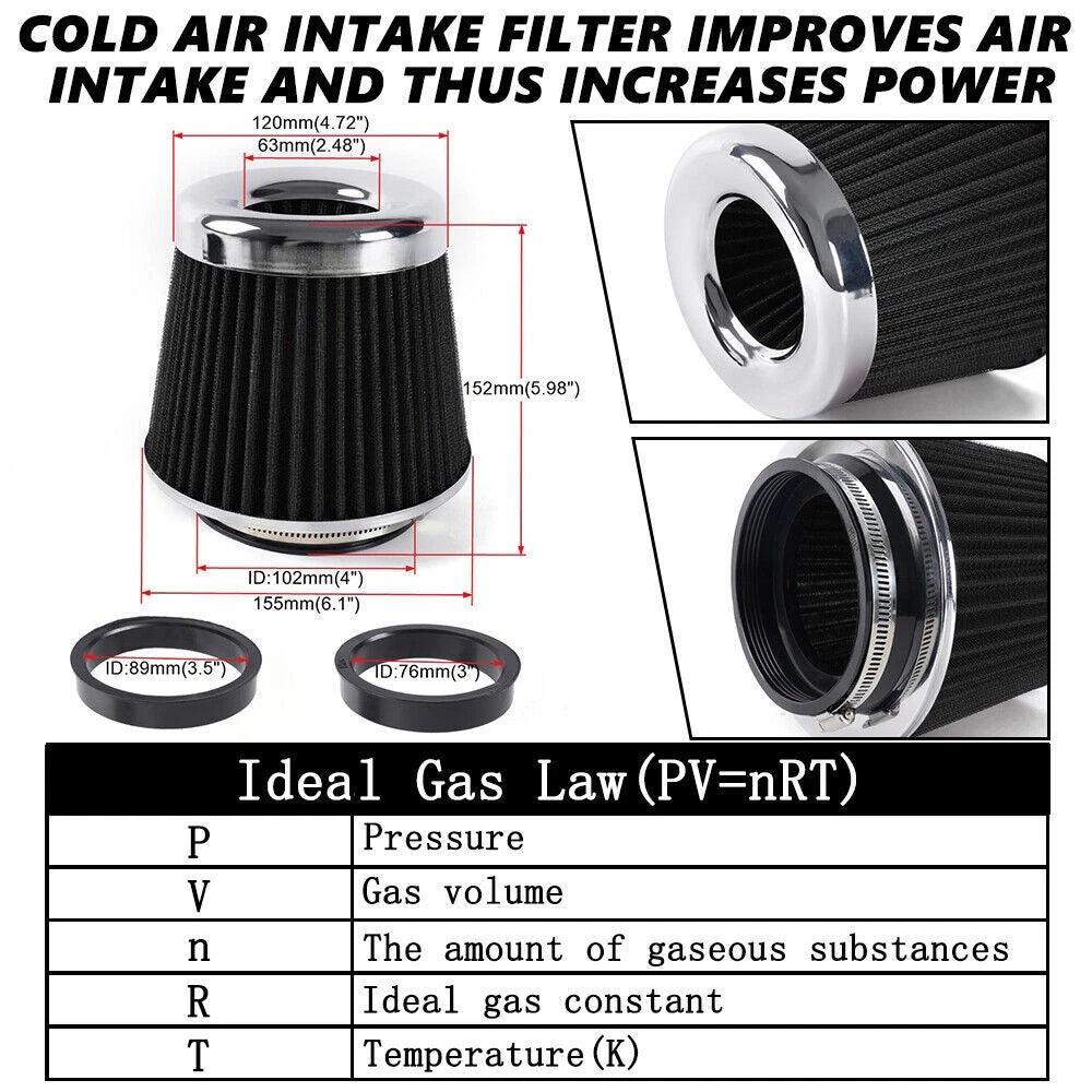 3" Cold Air Intake Cone Filter for High Flow Performance
