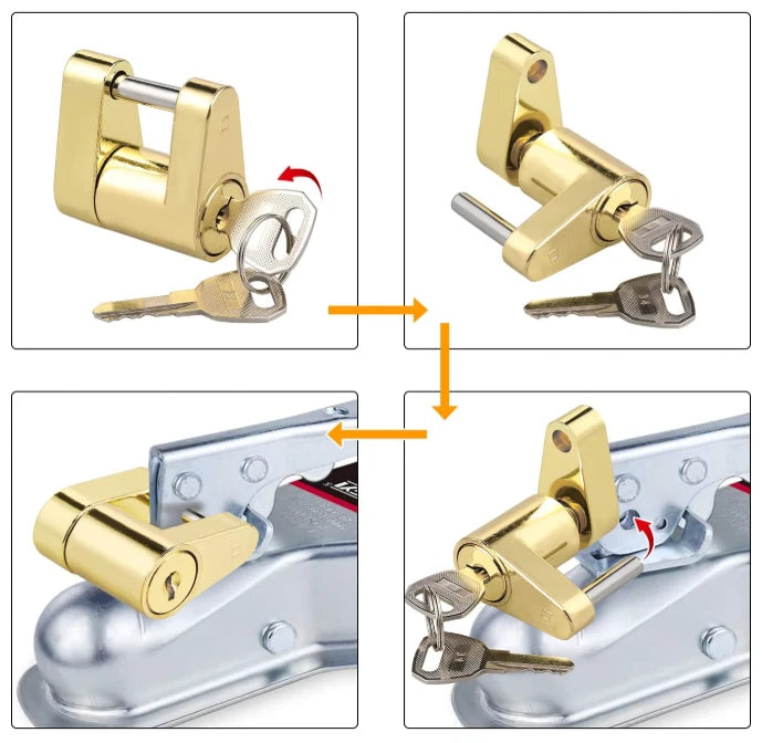 Zinc Trailer Lock for RV Truck Boat Tow Coupler Security (1/4 Inch Diameter)
