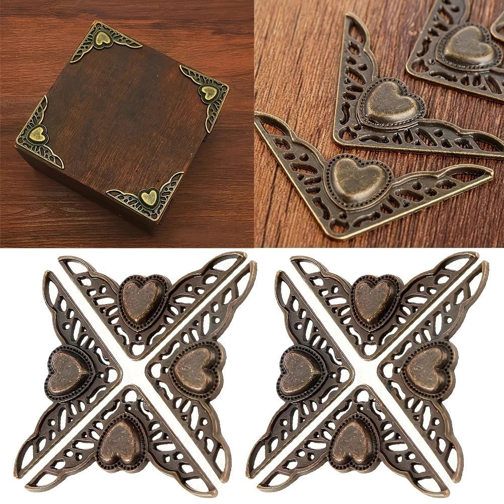 Set of 8 Antique Copper Corner Brackets for Furniture Protection