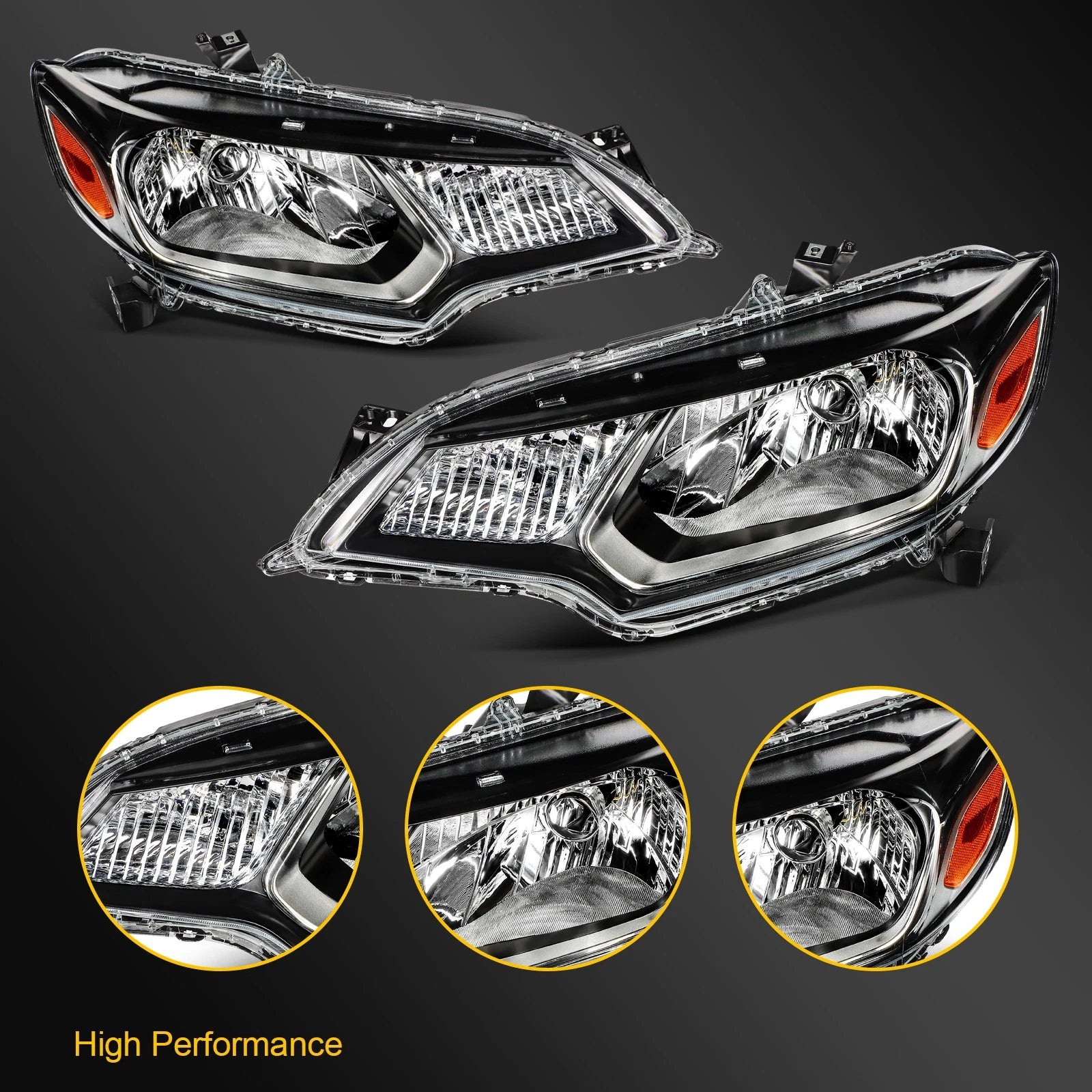 2X Halogen Headlights for Honda Fit (2015–2017) Black Amber