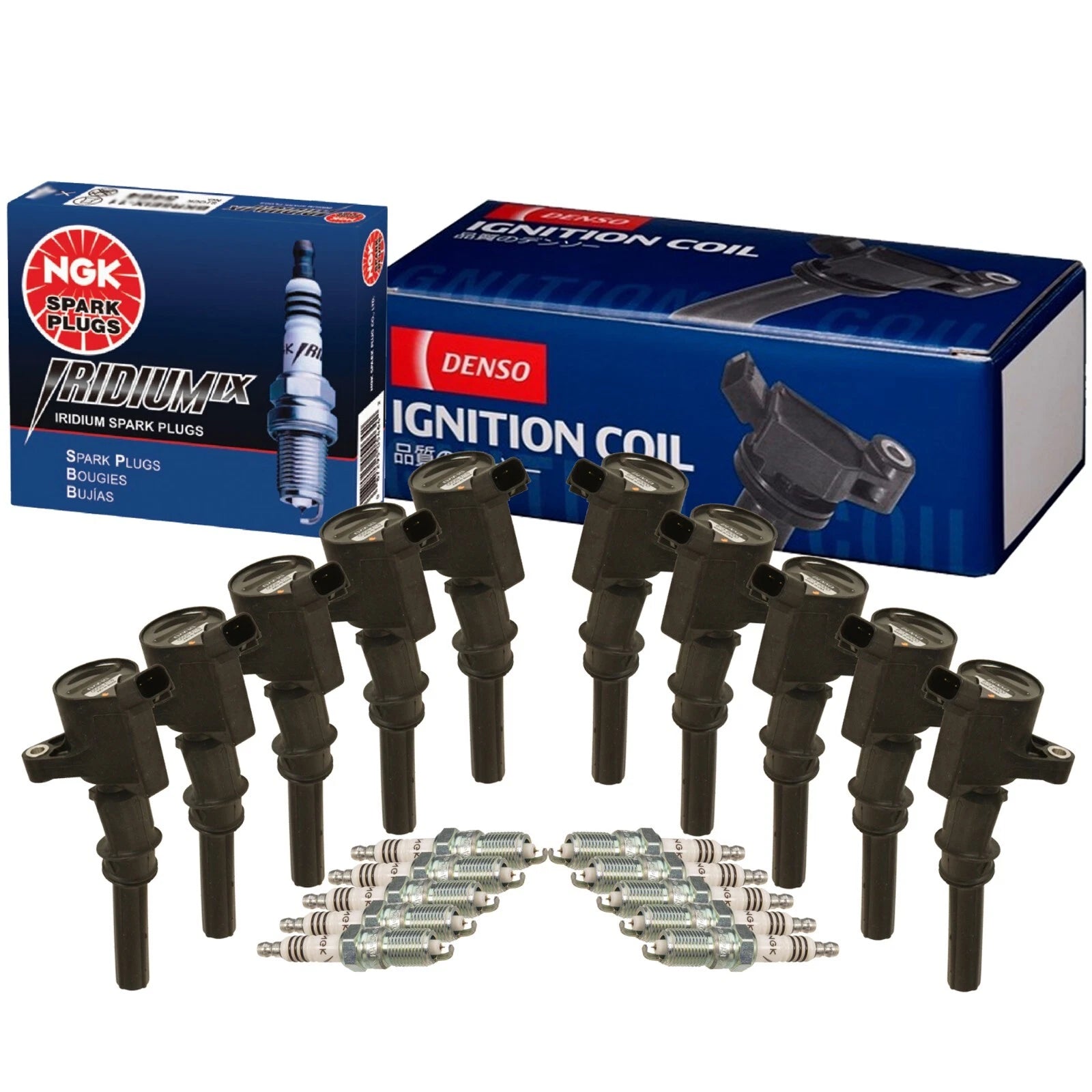 Set of 10 Ignition Coils & Spark Plugs for Ford 6.8 V10 (2000–2008)