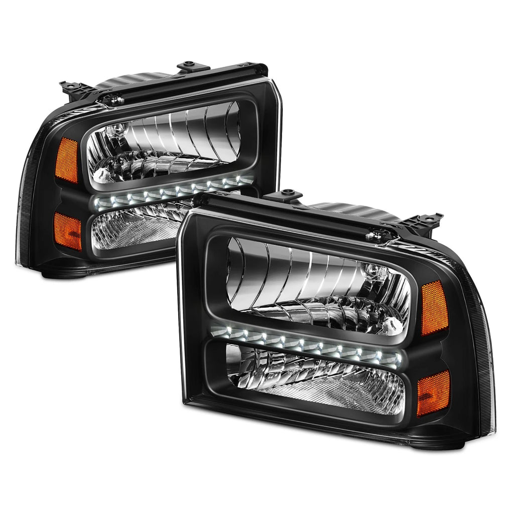 LED DRL Headlight for Ford Super Duty (2005–2007) Black Housing Amber Corner Lamp