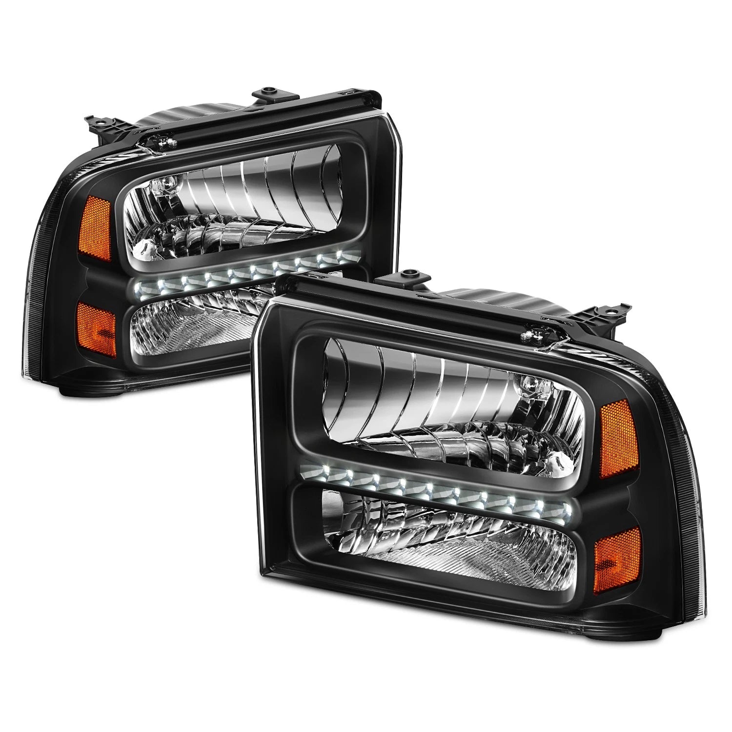 LED DRL Headlight for Ford Super Duty (2005–2007) Black Housing Amber Corner Lamp