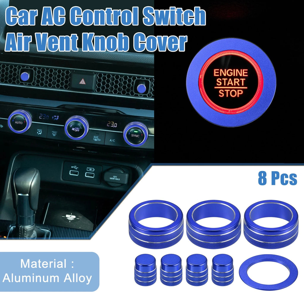 8pcs AC Switch Air Vent Knob Engine Button Cover for Honda Civic (2022–2023) Blue