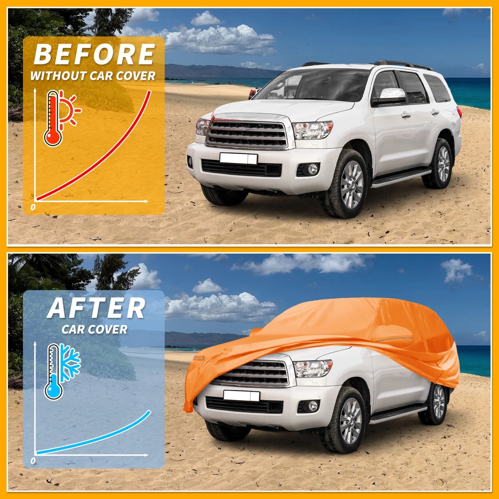 Car Cover Waterproof for Toyota Sequoia (2010–2023) 210D-PU with Zipper