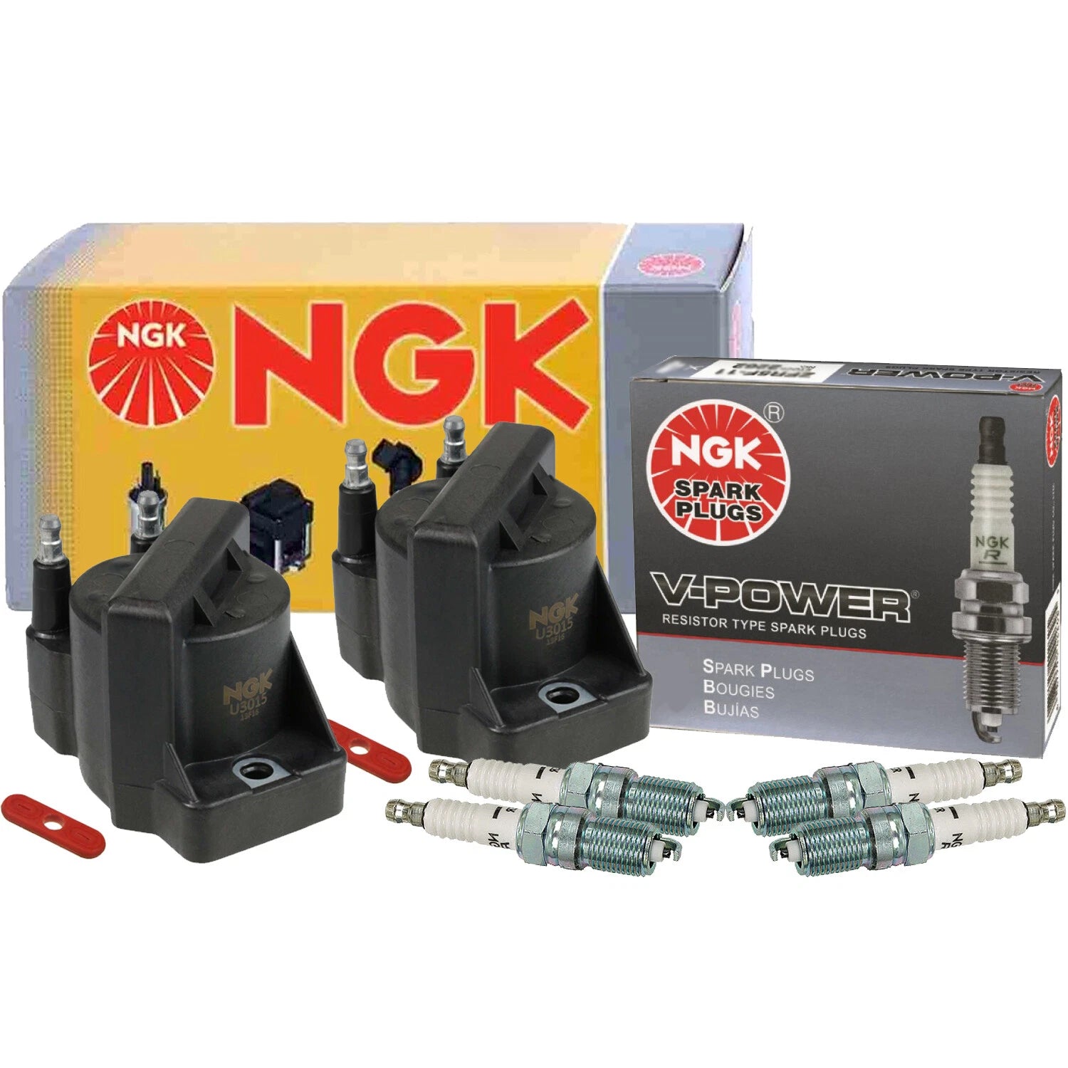 NGK DIS 2 Ignition Coil & 4 V-Power Spark Plugs for Chevy GMC Pontiac (1995–2005)